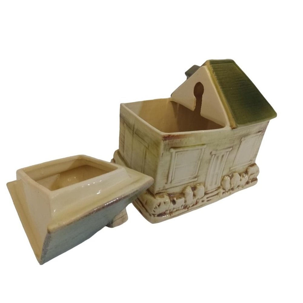 McCoy Cookie House Jar American Pottery Vintage 1950s Split House Green Roof - Picture 7 of 8